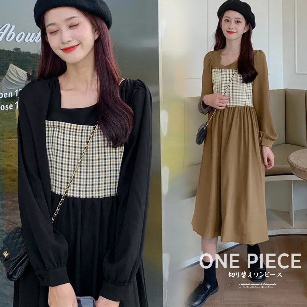 ワンピース レディース切り替えワンピ長袖
