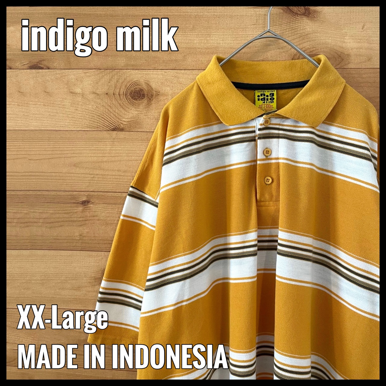 【indigo milk】ビッグサイズ ポロシャツ XXL ボーダー マスタード US古着 アメリカ古着