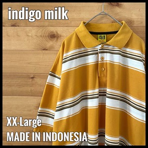 【indigo milk】ビッグサイズ ポロシャツ XXL ボーダー マスタード US古着 アメリカ古着