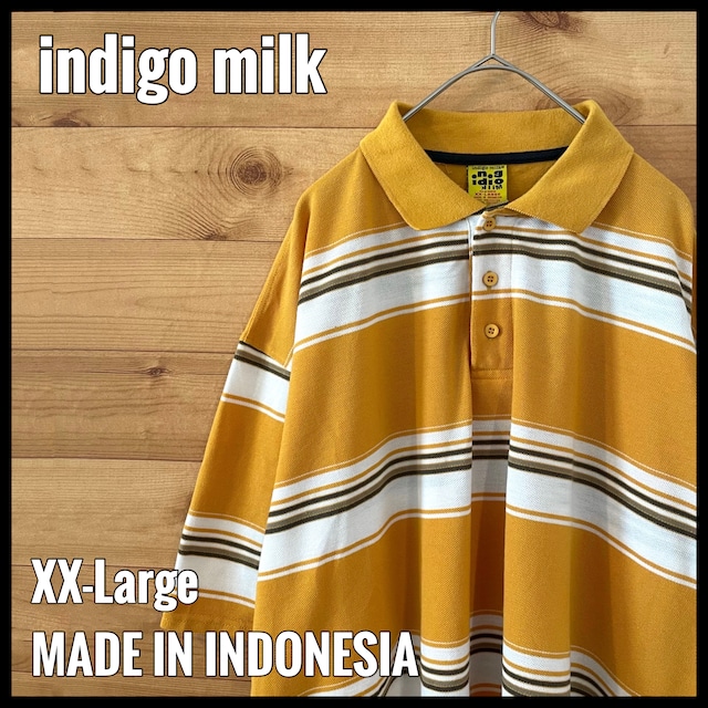 【indigo milk】ビッグサイズ ポロシャツ XXL ボーダー マスタード US古着 アメリカ古着