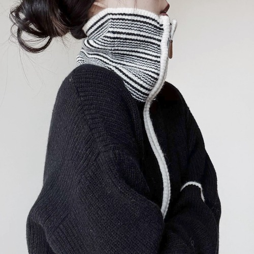 Striped high neck zip knit C1639