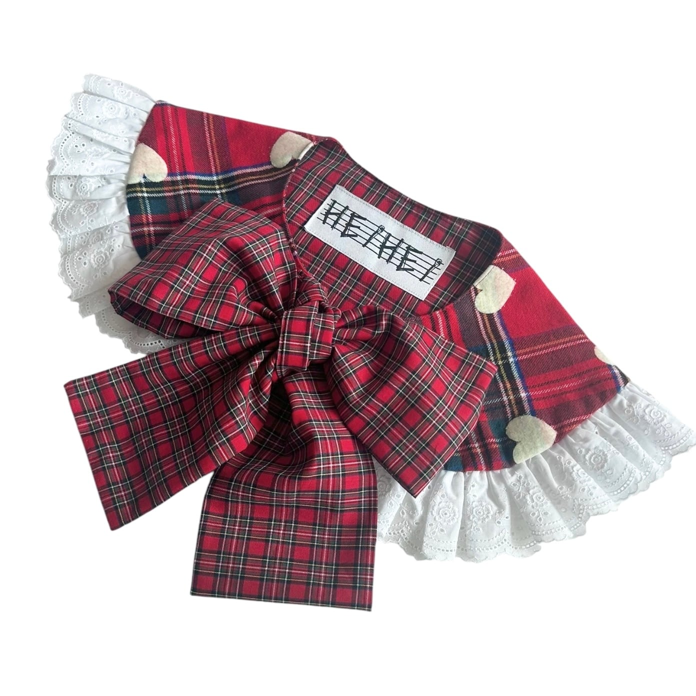 ハートチェックつけ襟　RED 001