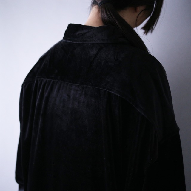 "silver × black" switching design XXXL over silhouette velours shirt jacket