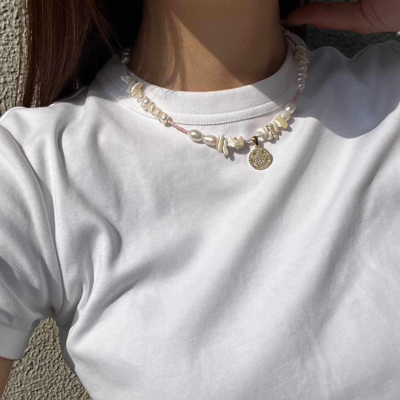 ［ シェル × 淡水パール ］にこちゃんネックレス ［GSN056］