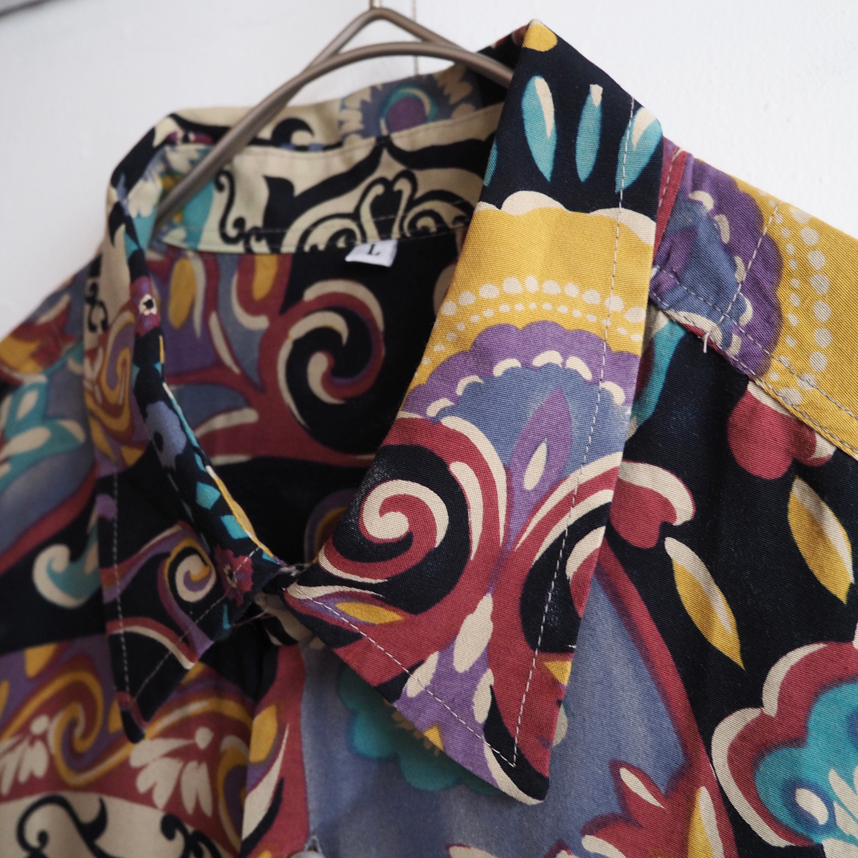 1990s Bewitching Abstract art painting vintage loose Drape rayon shirt