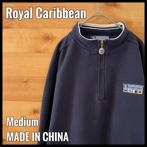 【Royal Caribbean】ハーフジップ スウェット プルオーバー  刺繍ロゴ ワンポイントロゴ ロイヤルカリビアン M US古着