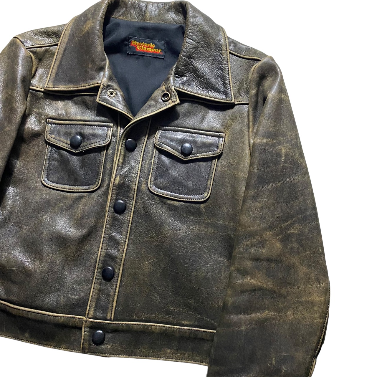 vintage 1990’s HYSTERIC GLAMOUR aging leather trucker jacket
