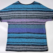 伊太利屋 イタリヤ ボーダー風 半袖 ニット セーター 11B2/ブルー系 レディース