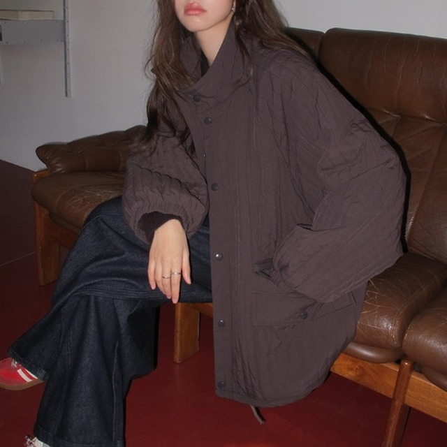 オーバーサイズスタンドカラーキルティングジャケット [am03561]