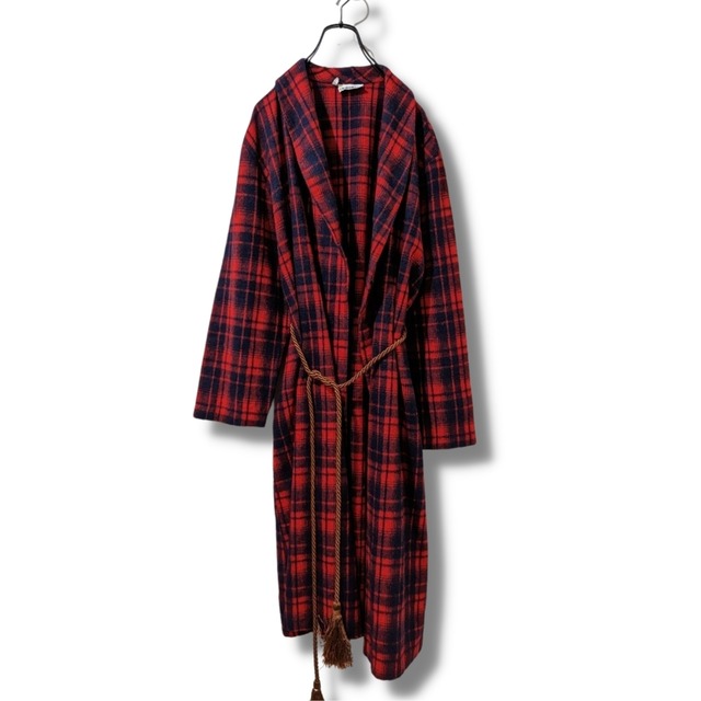 チェックガウン　古着　ビンテージ　レッド　ウール　ネル　ロング　BS460