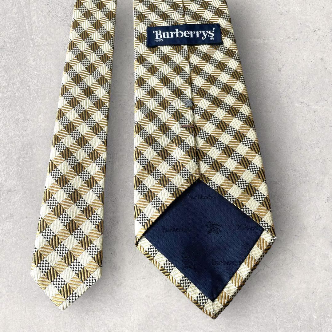 美品 Burberry バーバリー チェック柄 格子柄 ジャガード ネクタイ 茶