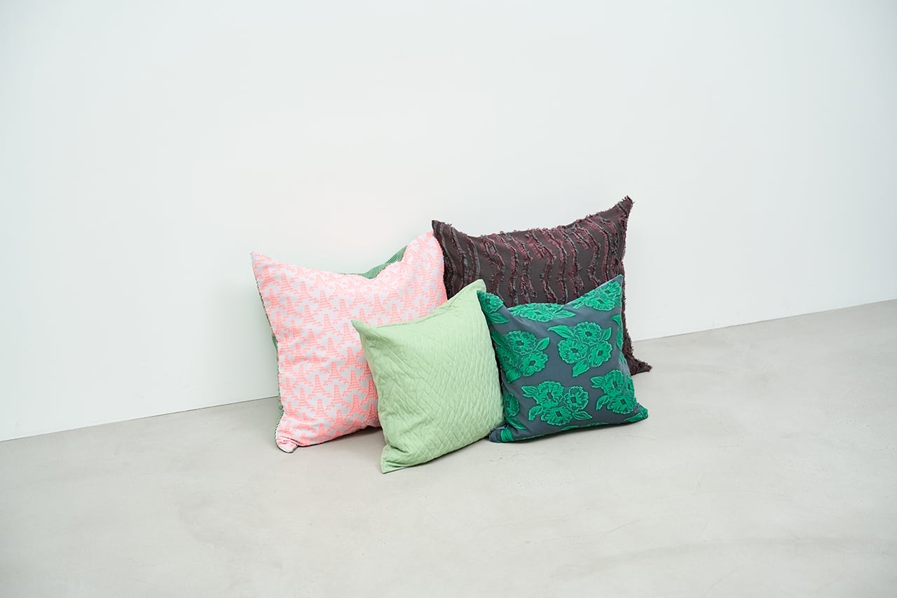 Cushion cover / green flower × blue stripe / M | Jacquard Works