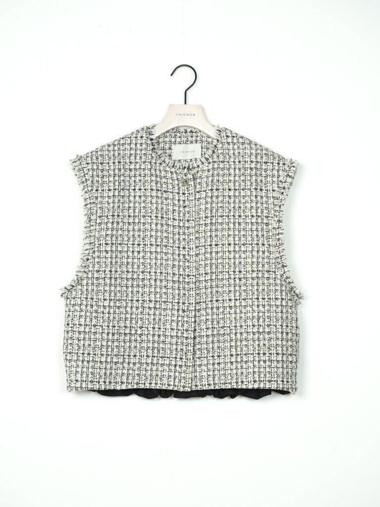 【12/中旬〜下旬入荷次第お届けのご予約】 CHIGNON/シニヨン ミニマルツィードドッキングジレ 4866-609BZ