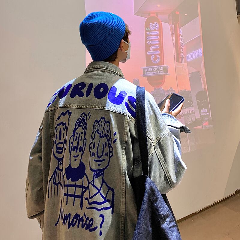 バック3人男の子プリントデニムジャケット