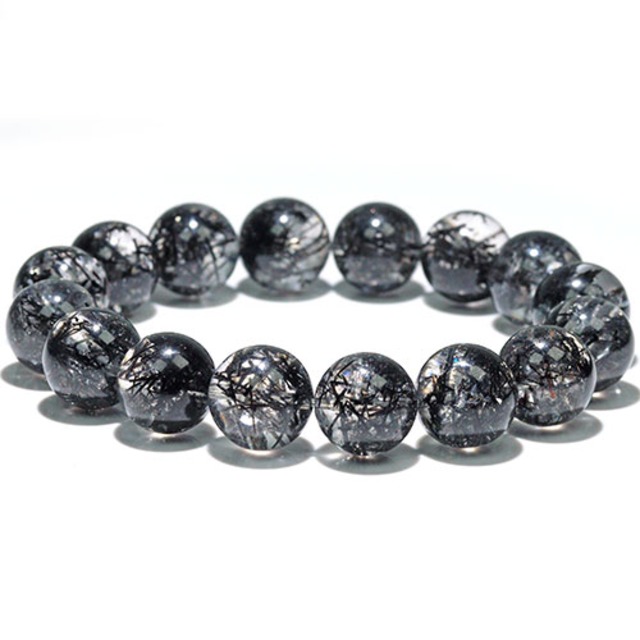 〔K2002-1〕高品質 約13mm 透明度が高い 迫力太針 ブラックルチルクォーツ ブレスレット
