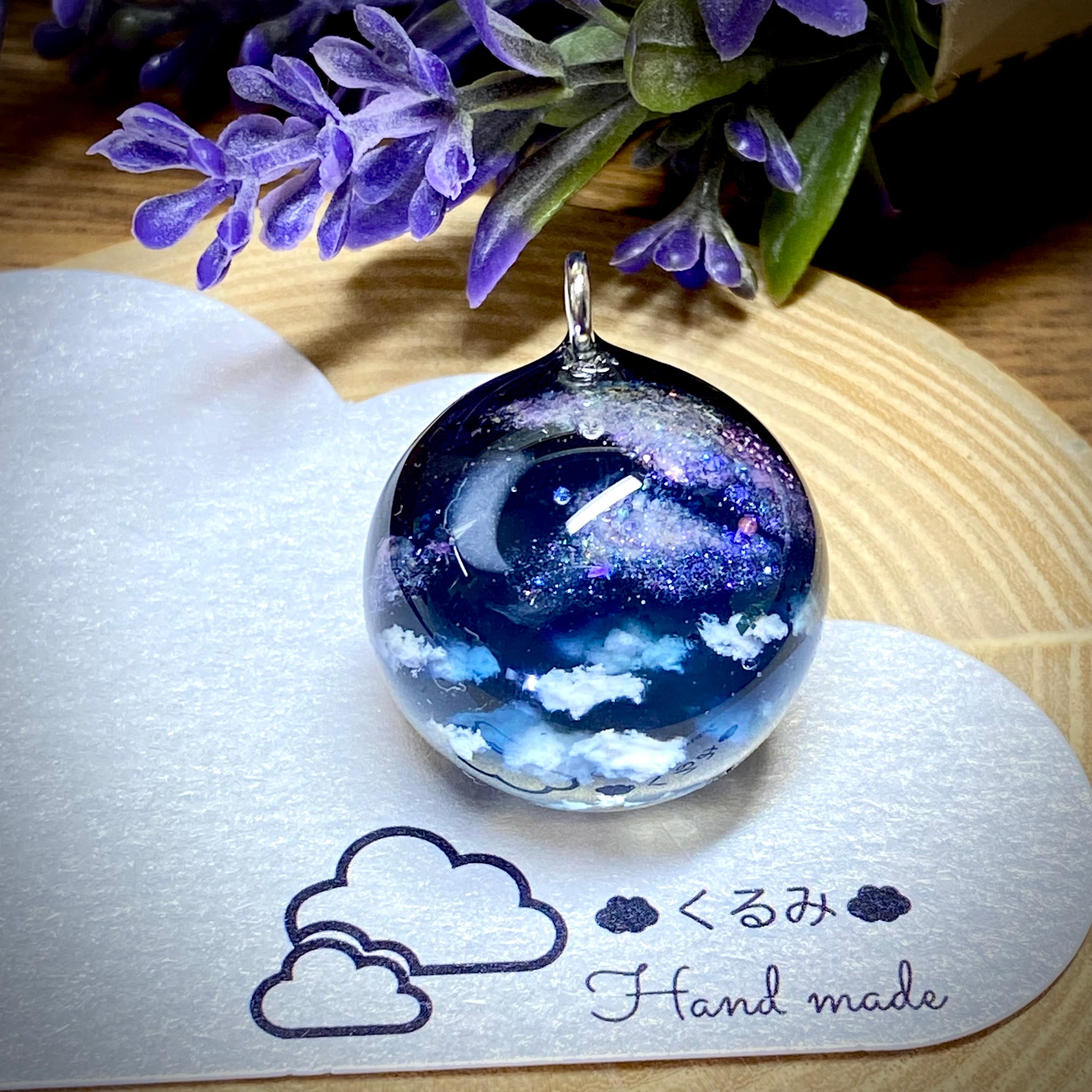 半球の雲レジン 夜空 三日月と天の川 大きめ L