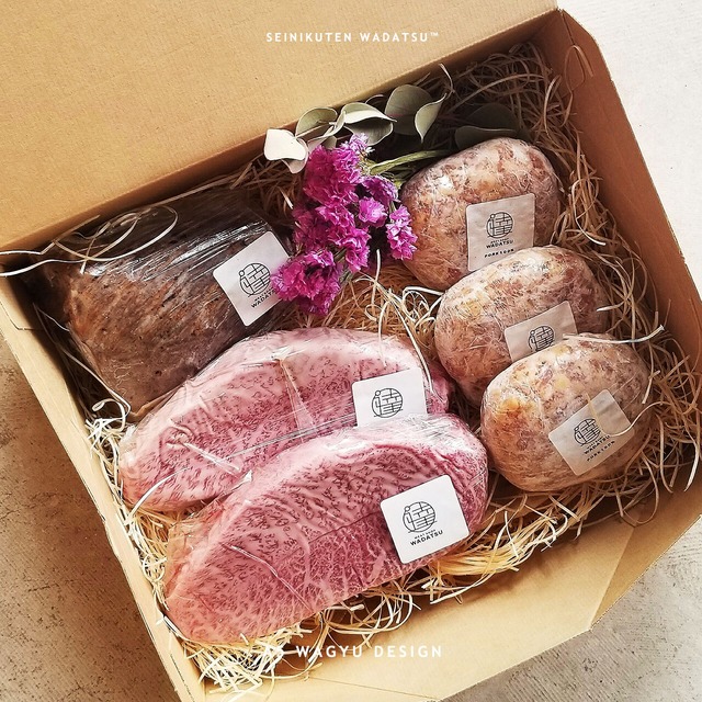 ご予算で選べるWADATSU™のギフトセット ローストビーフ 200g PORK100%ハンバーグ 100g ×3個 黒毛和牛赤身ステーキ ×2枚 A5等級 全国送料無料 誕生日 御中元 御歳暮 結婚祝 卒業祝 入学祝 還暦祝 退職祝 就職祝 ホワイトデー 母の日