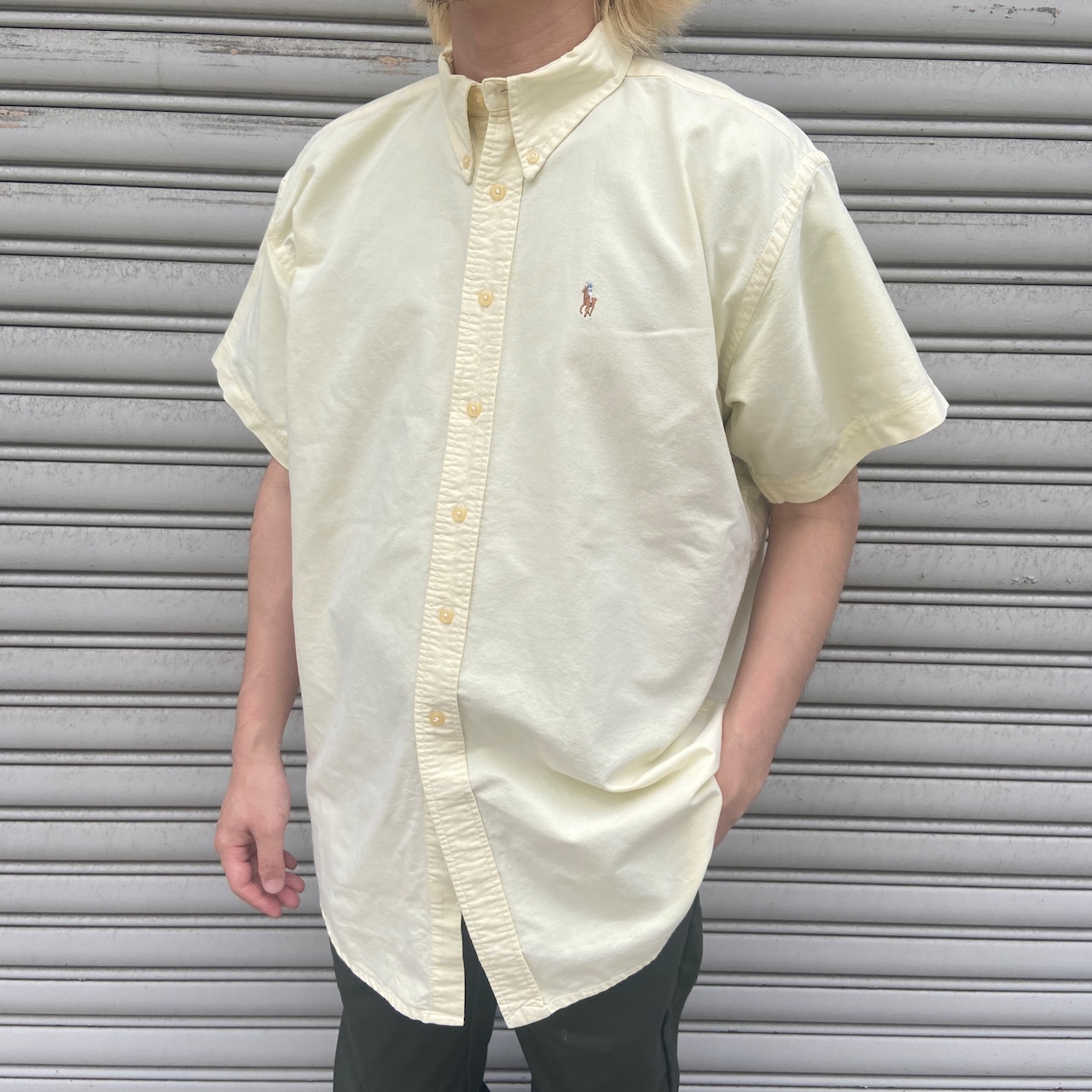 ラルフローレン ボタンダウン半袖シャツ 90s YARMOUTH 黄色 L相当