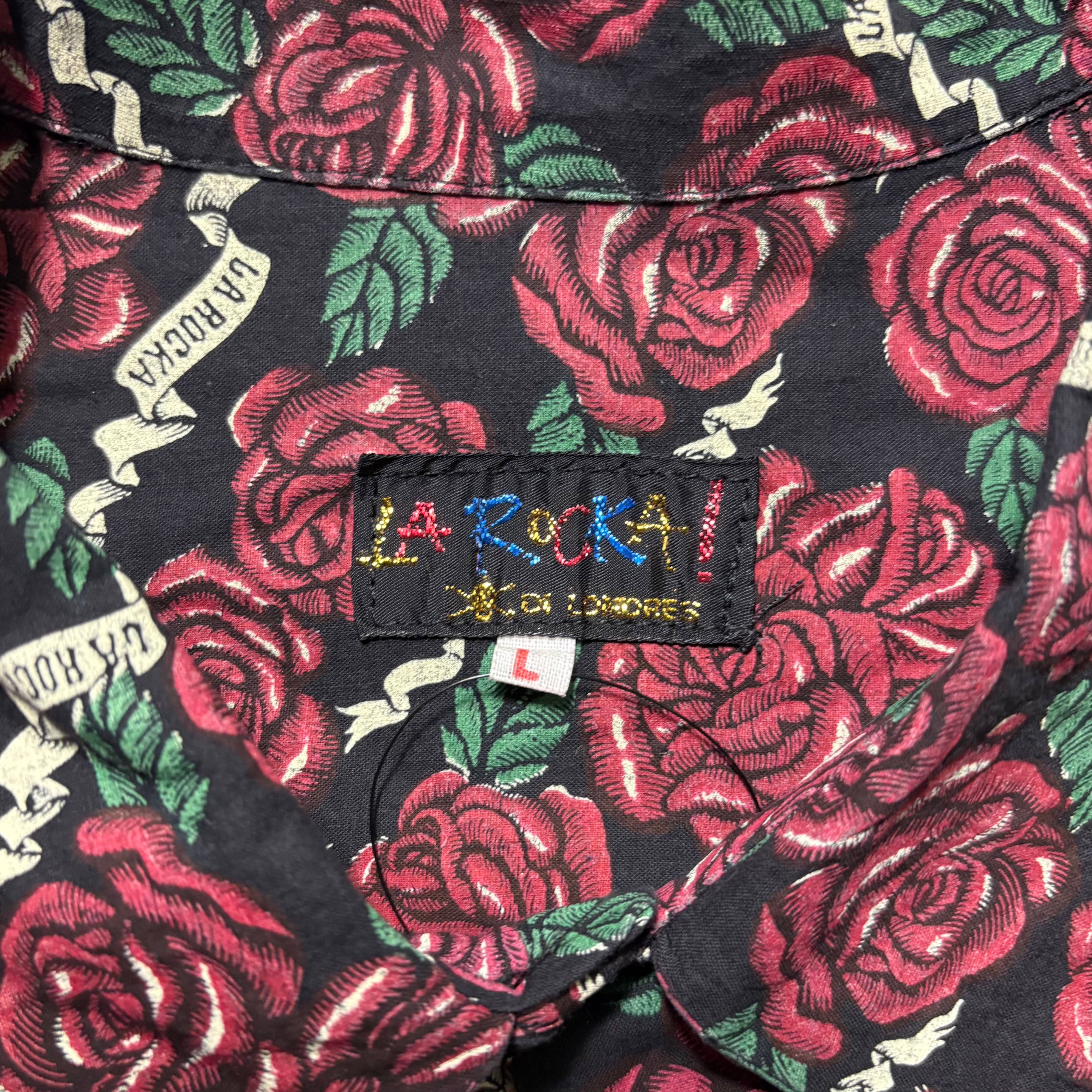 LA ROCKA! rose print cotton loop collar shirt | NOIR ONLINE