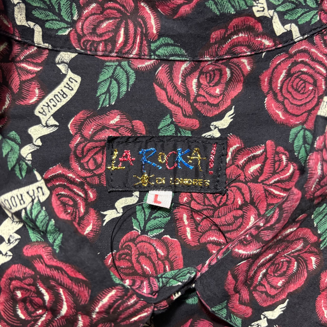 LA ROCKA! rose print cotton loop collar shirt