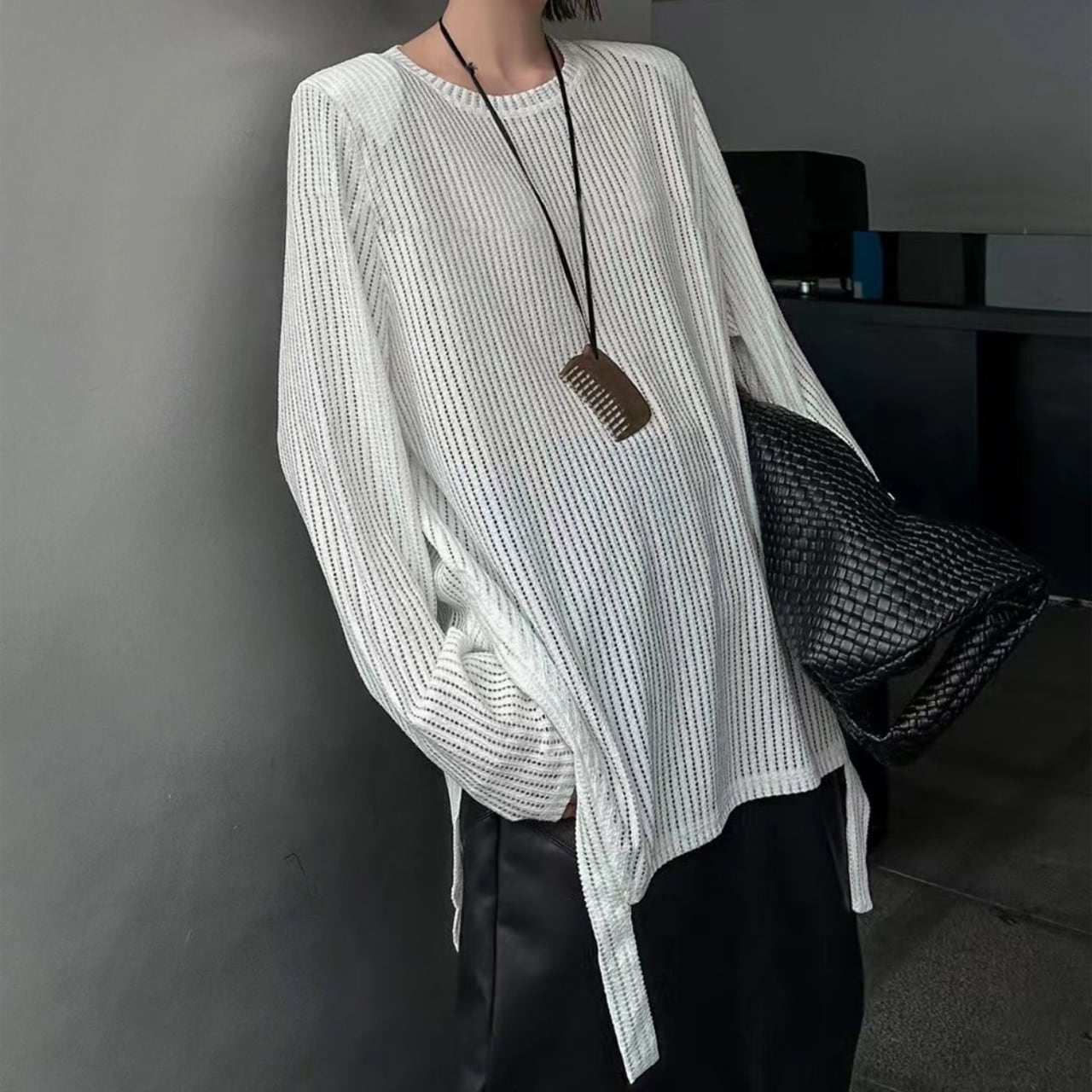 Oversized See-Through Knit Pullover L00661