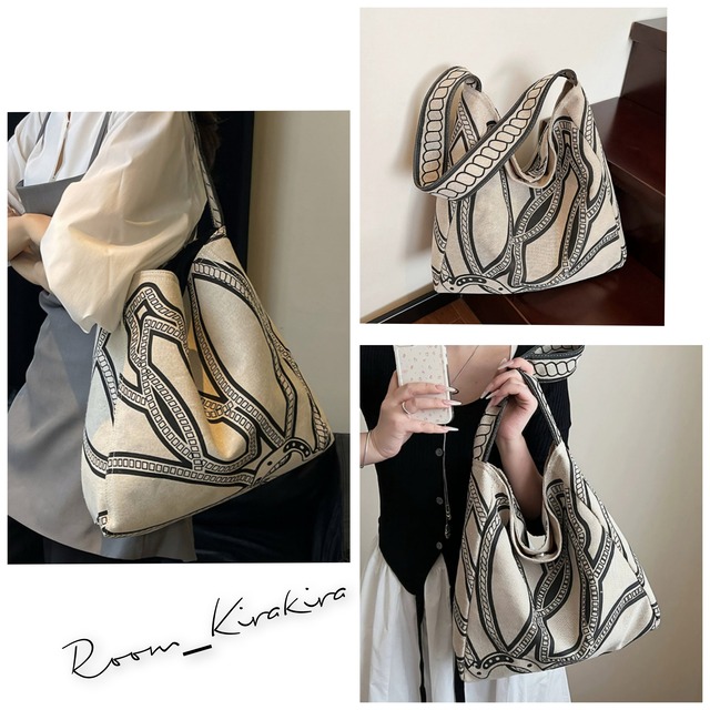 蹄ループ柄キャンバスショルダーバッグ