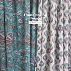 ブロックプリント生地【50cm単位】インド綿  花柄 グリーン×くすみブルー #39780-GR1