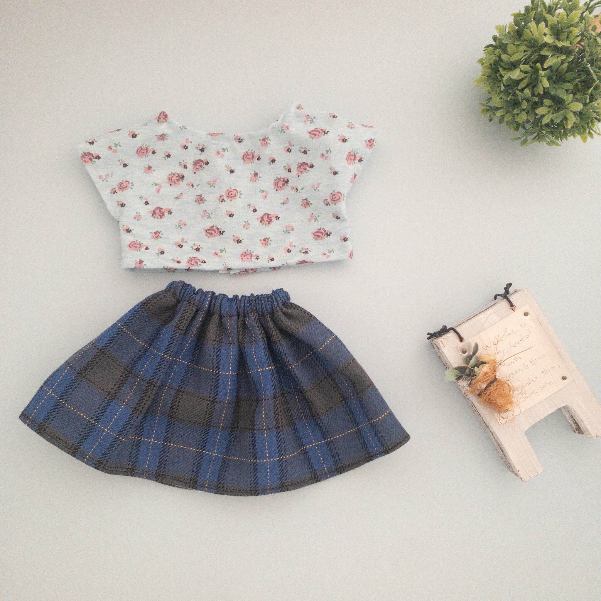 2点セット】トレーナースカートセット服（水色花青チェック