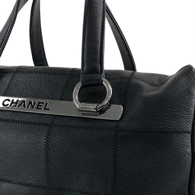 CHANEL シャネル   ハンドバッグ ブラック ロゴ キャビアスキン チョコバー ミニボストンバック vintage ヴィンテージ オールド iez78z