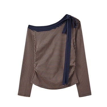 Off-Shoulder Ribbon Border Cut and Sew TO0918