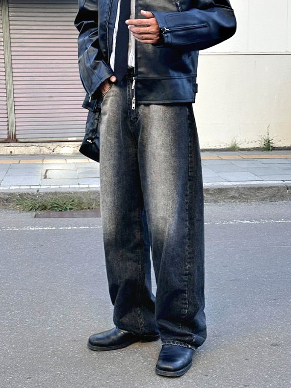 ウォッシュドデニムパンツ|ストレートシルエット|上品カジュアル m0032