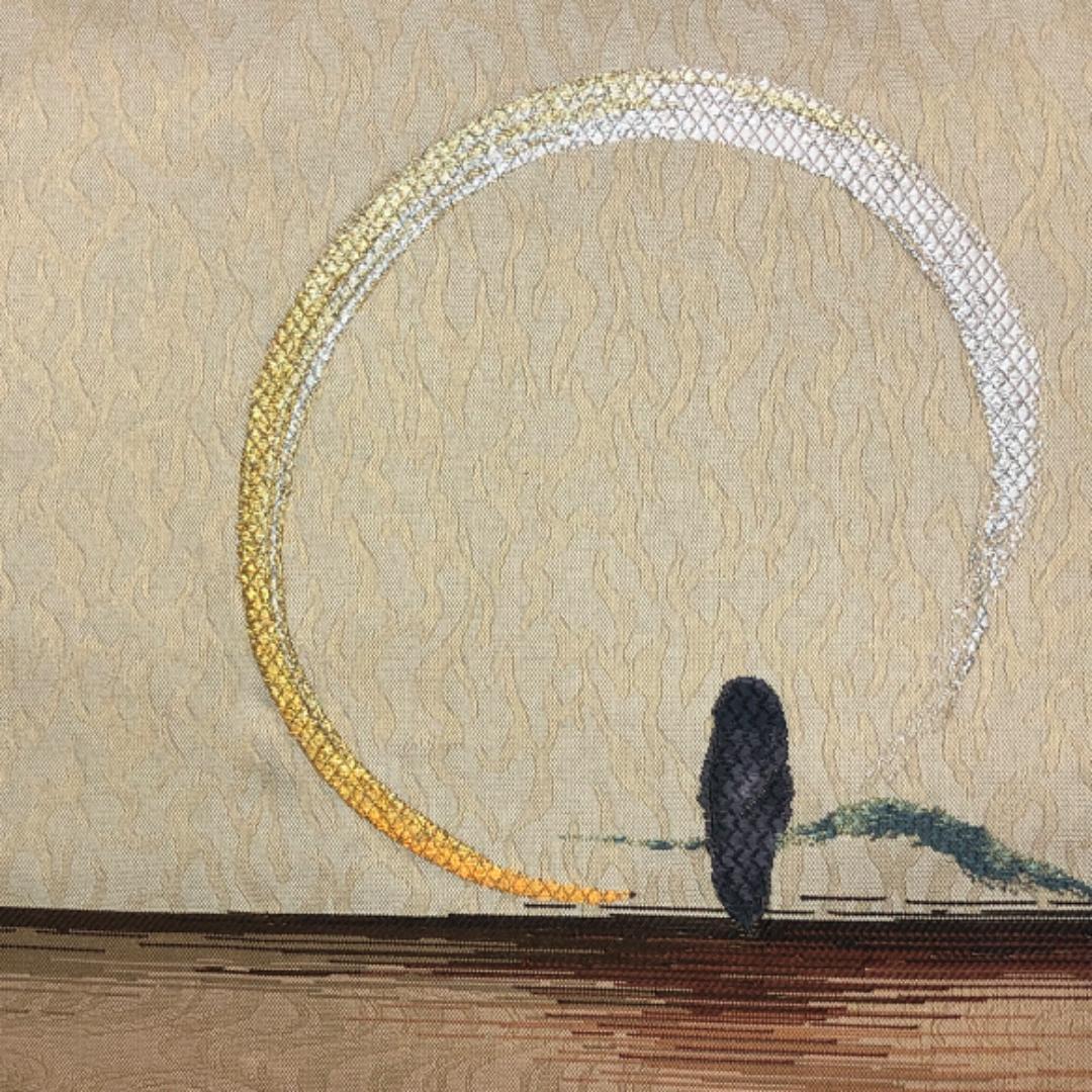 名古屋帯 月にフクロウ 梟 抽象柄 金銀糸 蒸栗色 O-5344 名古屋帯 月にフクロウ 梟 抽象柄 金銀糸 蒸栗色 O-5344