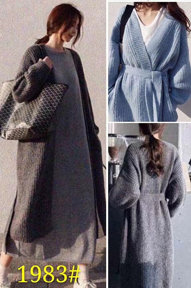 ウエストリボンロングニットカーディガン