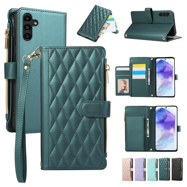 Galaxy A55 5G ケース 手帳型 ギャラクシーA55 カバー SC-53E ショルダー SCG27 肩掛け スマホケース ギャラクシーA55 カード収納スマホケース Galaxy A55 財布型 マグネット開閉 スタンド機能 ストラップ付き キャッシュポケット RFIDブロッキング おしゃれ TPU 斜め掛け 6.6インチ 耐衝撃 携帯ケースgalaxya55 ケース ダークグリーン