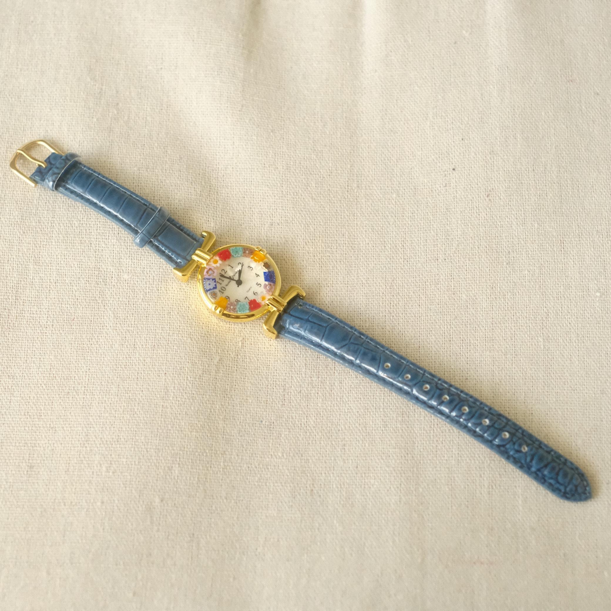 Murano Millefiori Watch With Leather Band - Navy | flemington