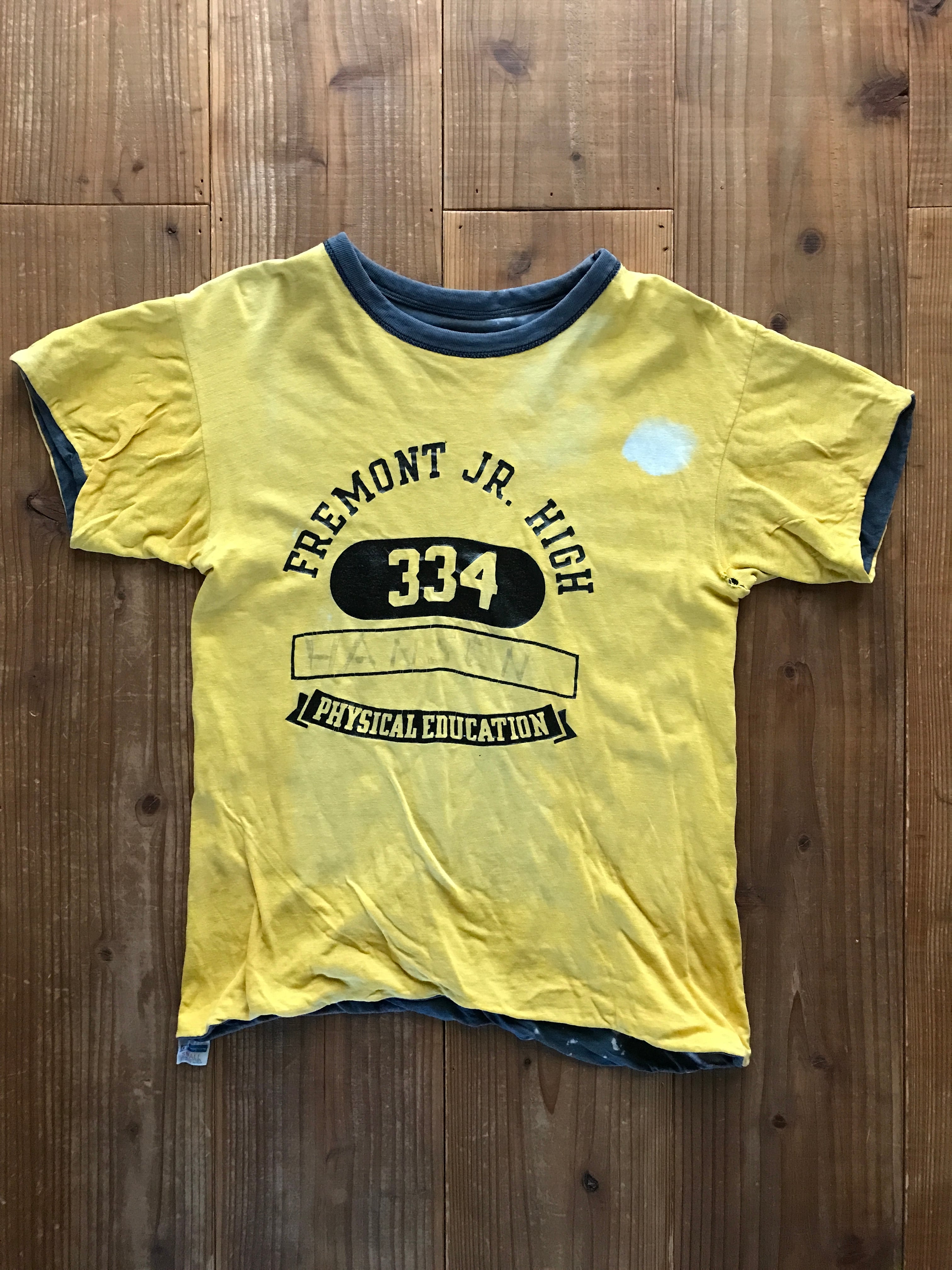 70's Champion バータグ "FREMONT JR. HIGH" リバーシブルTシャツ 4段プリント 表記(S)