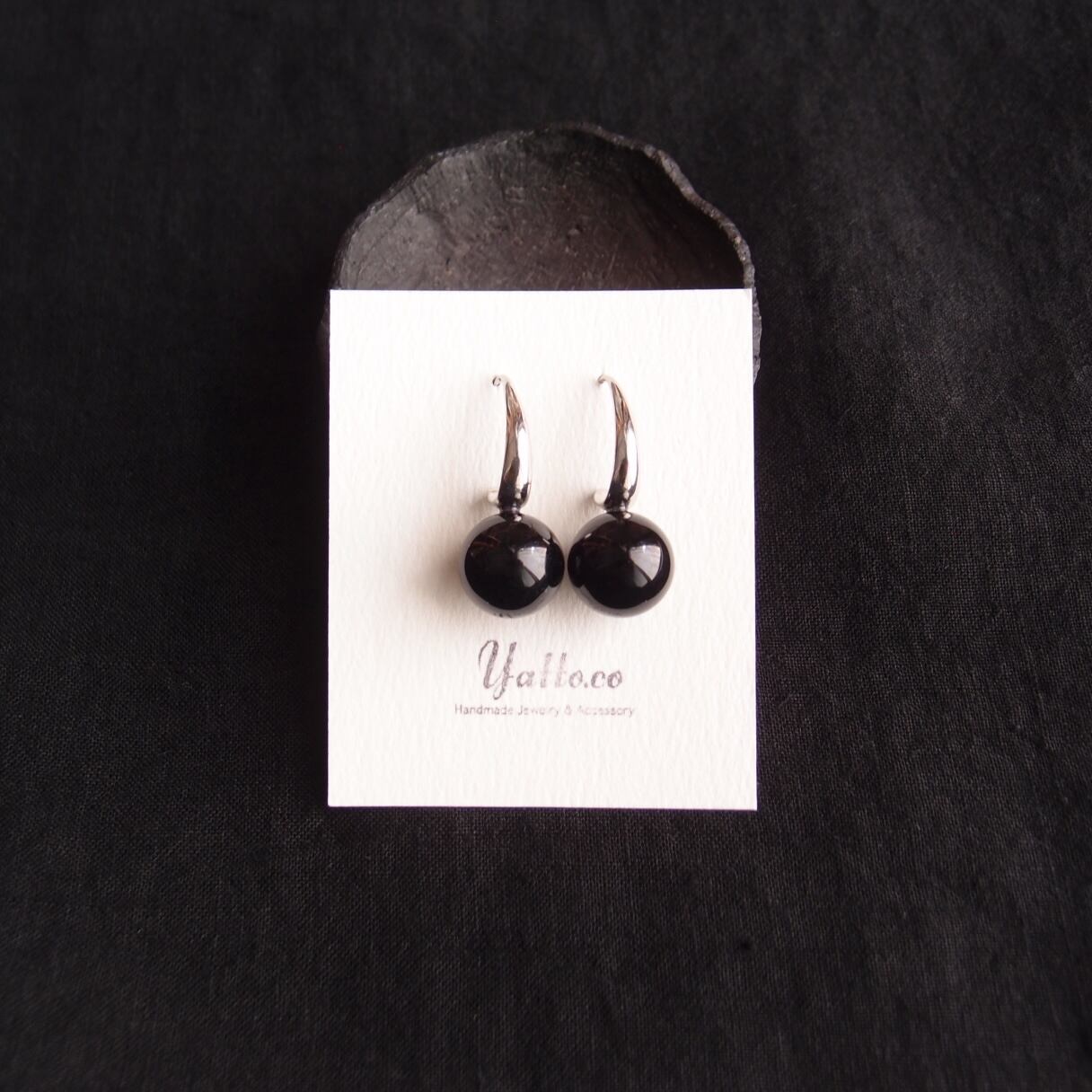 再入荷【Silver color】Black onyx Drop Earrings／ブラックオニキス