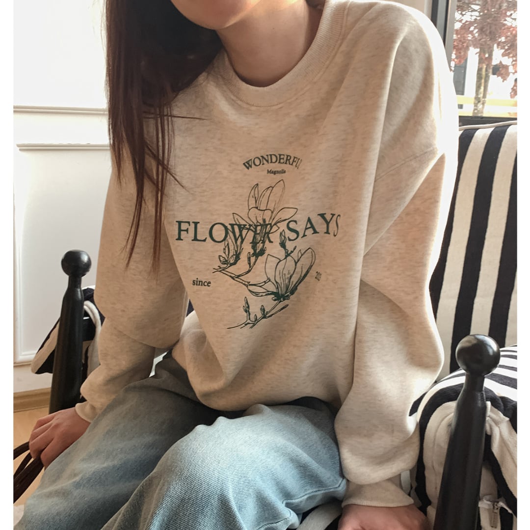 fleece lined flower print sweatshirt