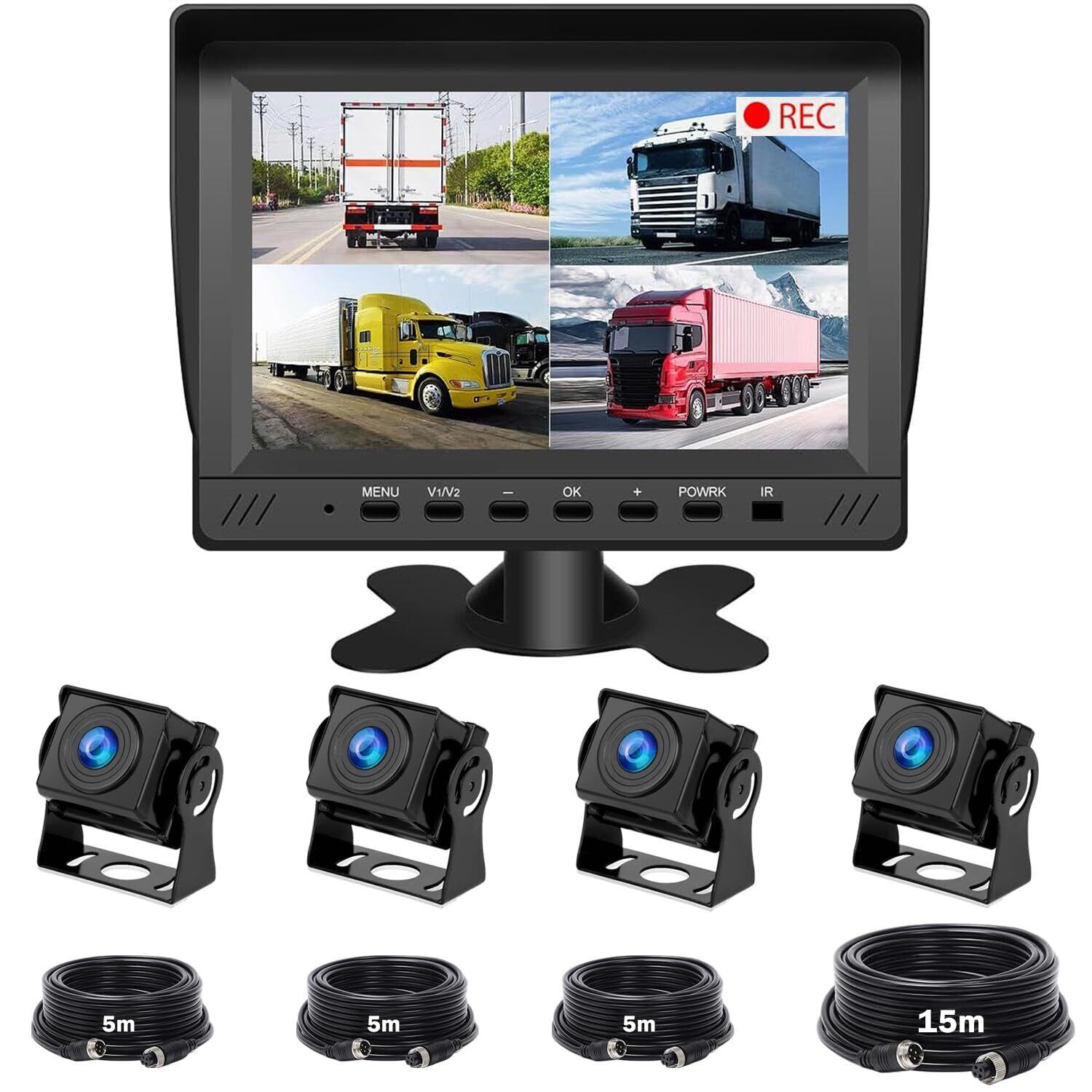 ノイズ防止配線 4画面 7インチ オンダッシュモニター + 暗視 LED CCD