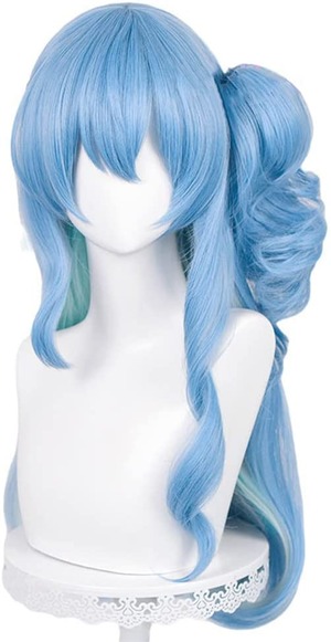 【努力特価】コスプレウィッグ 耐熱ウィッグ 星街すいせい 変装用ウィッグ cosplay wig かつら 専用ネットと櫛付 イベント ブルー (c)