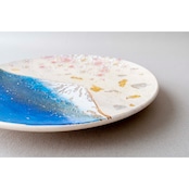 【飾り皿】青富士に桜 Ornamental plate for wall hanging