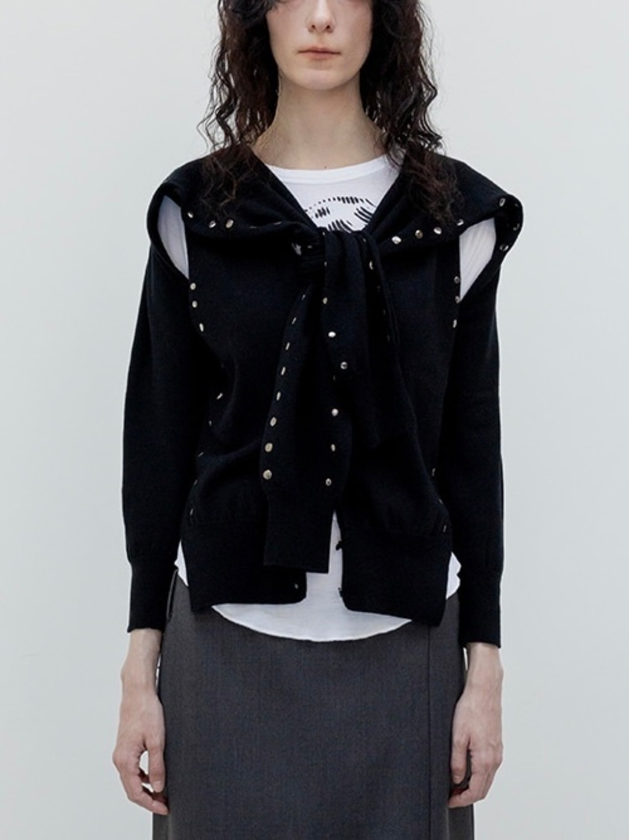 【26AW | WOMEN】OPEN YY オープン ワイワイ/ カーディガン / STUD SLEEVE LAYERED CARDIGAN  YY263KT003 - 1