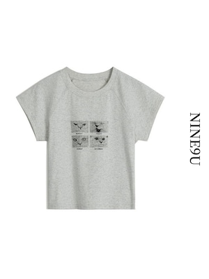 cat round-neck modest print-t-shirt 2color【NINE7883】