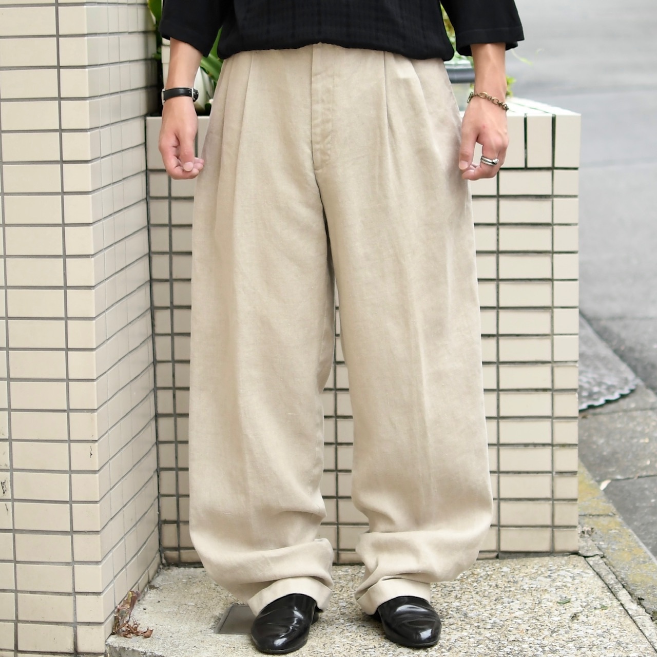 FAIRFAX 2tuck linen slacks ivory