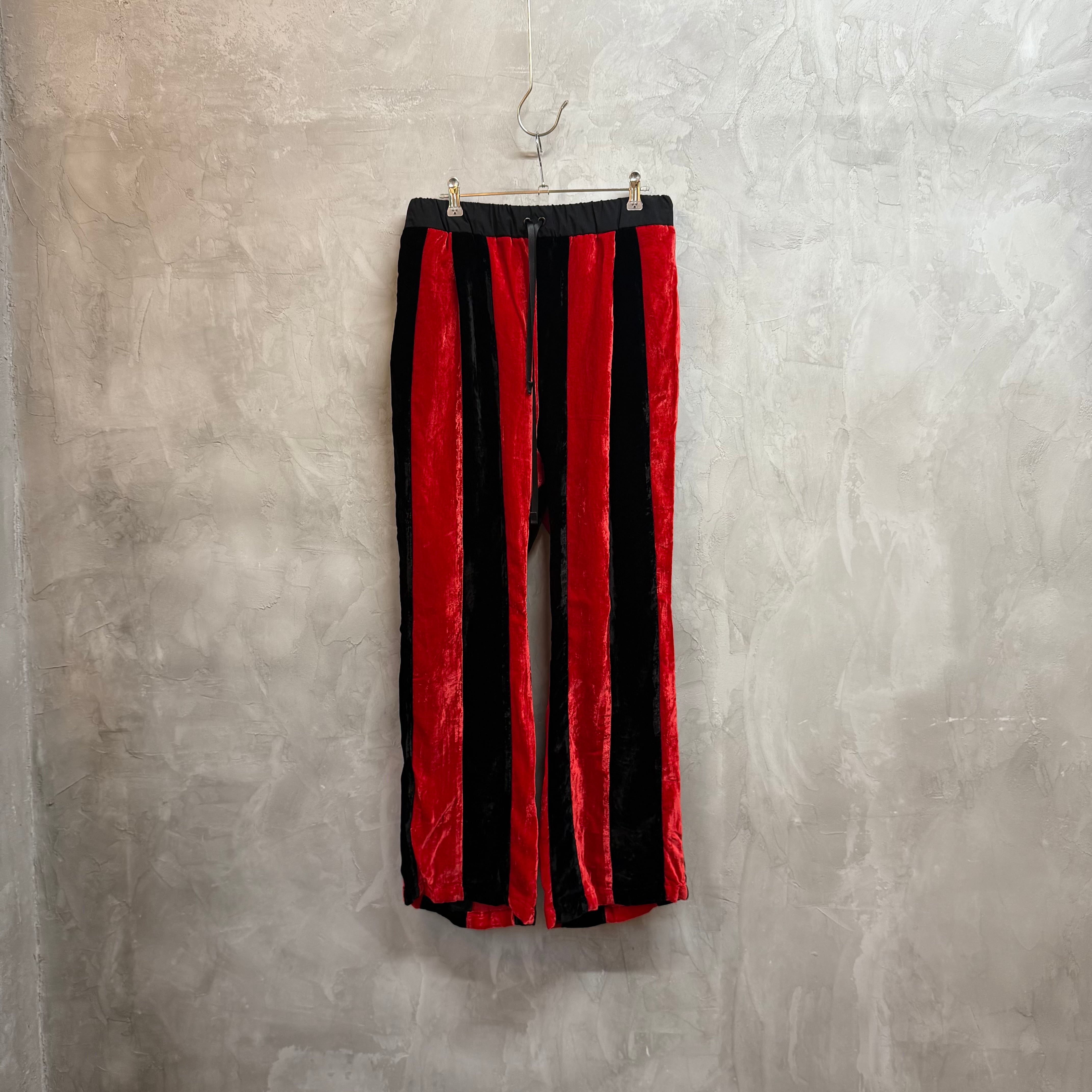 velours pants slim red×black