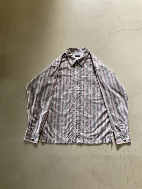 グレー×パープルM：00s patagonia パタゴニア 長袖 フラワー デザイン