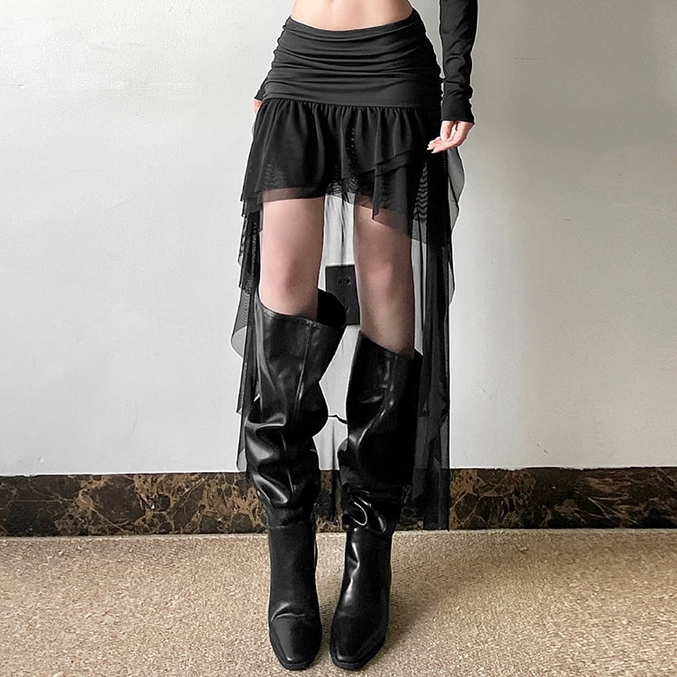 long sheer mesh layered skirt / l0675