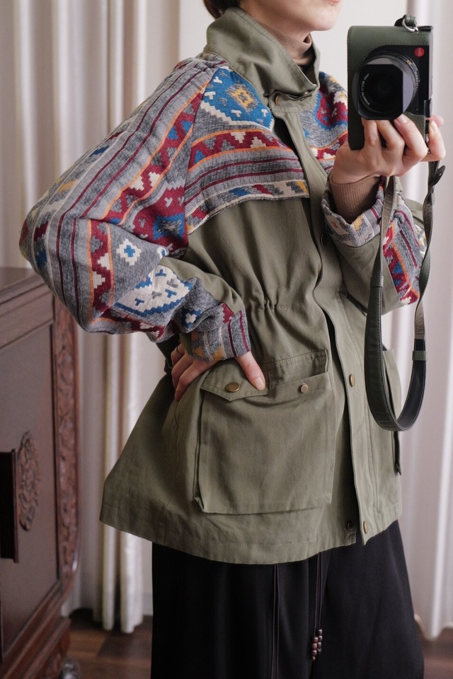 embroidery military blouson khaki