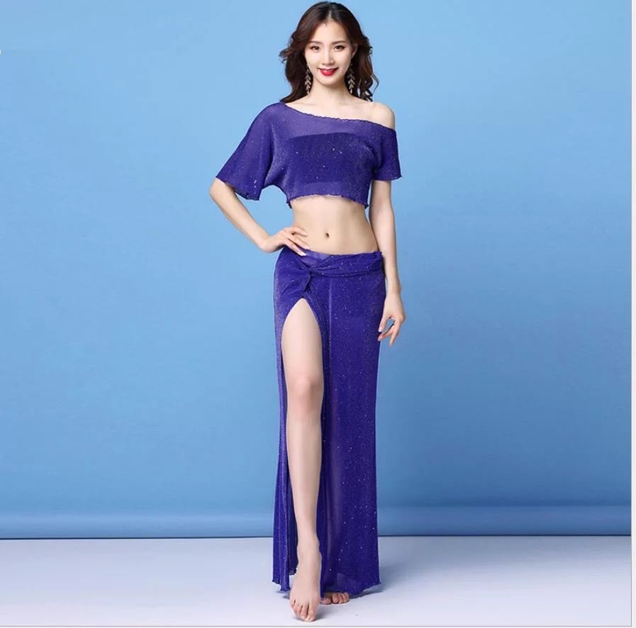 高級ベリーダンス練習服 速乾メッシュ上下 2色展開 高級ベリーダンス
