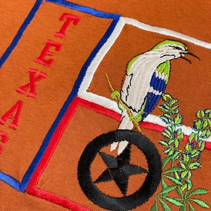 【AAA】メキシコ製 Tシャツ TEXAS 刺繍ロゴ 鳥 キャメル ライトブラウン LARGE アルスタイル US古着